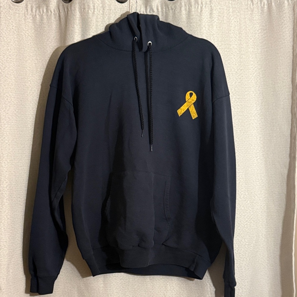 Hanes Black Hoodie with Yellow Ribbon